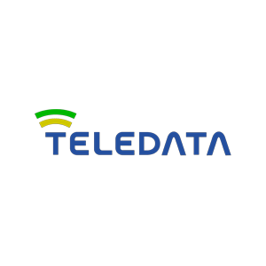 Logo de Teledata con texto “TELEDATA” y un emblema de señal multicolor